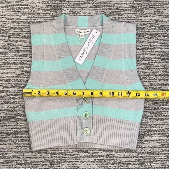 NWT For Love and Lemons Green Grey Stripe Maud Crop Knit Sweater Vest XS - Picture 6 of 11